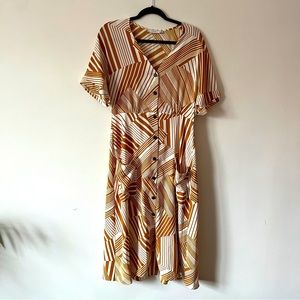 LUSH | Mustard Geometric Line Print Button Midi Dress